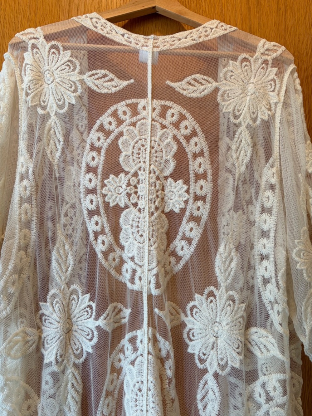 #608 White Lace Crochet Swim Coverup Kimono - Picture 5 of 8